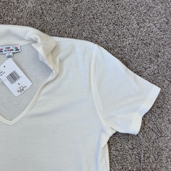 NWT Poof New York cropped short sleeve deep v neck collared shirt. Ribbed. Y2K - Picture 2 of 13